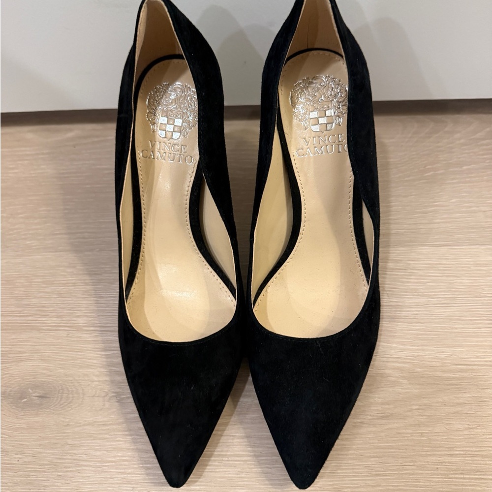 Vince Camuto Black Suede Pointed Cutout Pumps